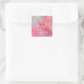Personalized Name + Monogram Pink Watercolor Ink スクエアシール (バッグ)