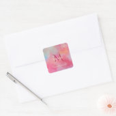 Personalized Name + Monogram Pink Watercolor Ink スクエアシール (封筒)