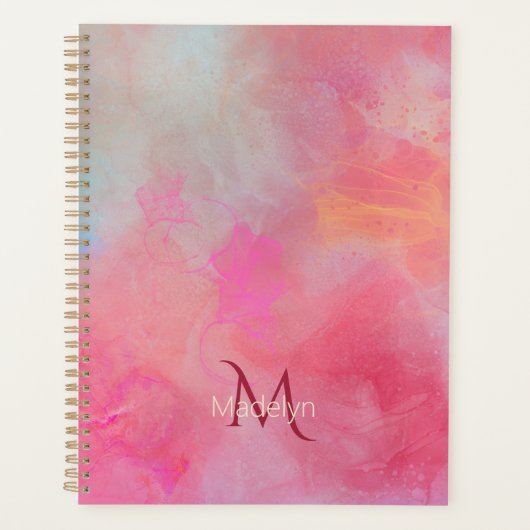 Personalized Name + Monogram Pink Watercolor Ink プランナー手帳 (正面)