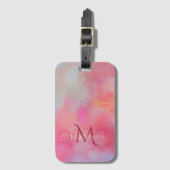 Personalized Name + Monogram Pink Watercolor Ink ラゲッジタグ (正面縦)