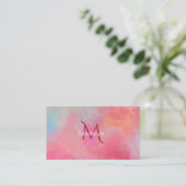 Personalized Name + Monogram Pink Watercolor Ink 名刺 (スタンド正面)
