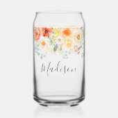 Personalized Name Monogram Watercolor Sunny Floral ガラス缶 (正面)