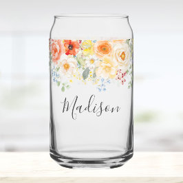 Personalized Name Monogram Watercolor Sunny Floral ガラス缶