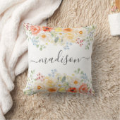Personalized Name Monogram Watercolor Sunny Floral クッション (ブランケット)