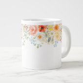 Personalized Name Monogram Watercolor Sunny Floral ジャンボコーヒーマグカップ (正面右)