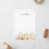 Personalized Name Monogram Watercolor Sunny Floral ノートカード (正面/裏面インサイチュ)