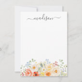 Personalized Name Monogram Watercolor Sunny Floral ノートカード (正面)
