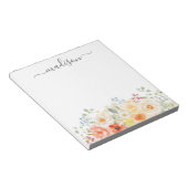 Personalized Name Monogram Watercolor Sunny Floral ノートパッド (アングル)