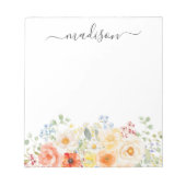 Personalized Name Monogram Watercolor Sunny Floral ノートパッド (正面)