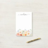 Personalized Name Monogram Watercolor Sunny Floral ポストイット (デスク上)