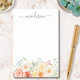 Personalized Name Monogram Watercolor Sunny Floral ポストイット