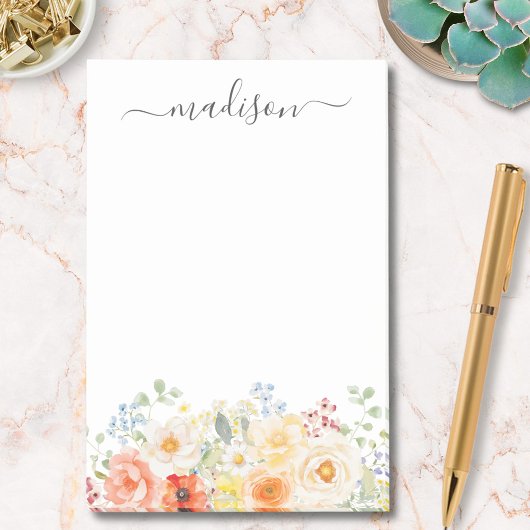Personalized Name Monogram Watercolor Sunny Floral ポストイット