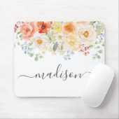Personalized Name Monogram Watercolor Sunny Floral マウスパッド (マウス)