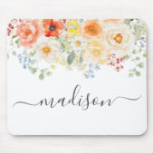 Personalized Name Monogram Watercolor Sunny Floral マウスパッド (正面)