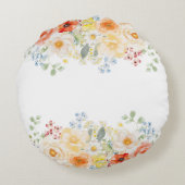 Personalized Name Monogram Watercolor Sunny Floral ラウンドクッション (裏面)