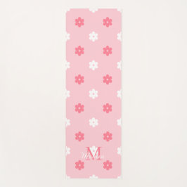 Personalized name monogram white pink floral  ヨガマット
