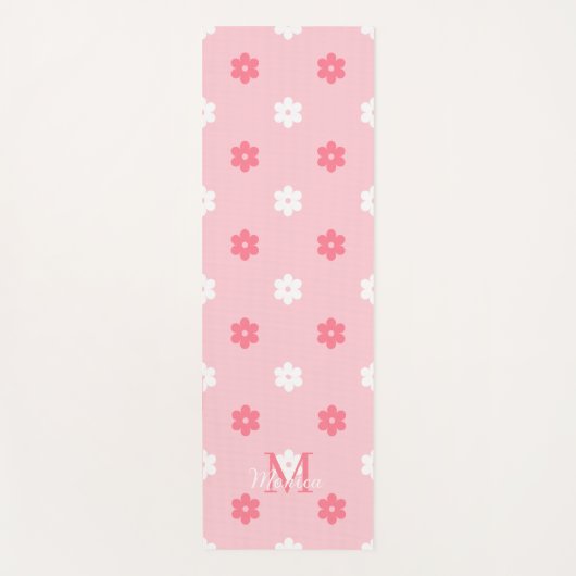 Personalized name monogram white pink floral  ヨガマット (正面)