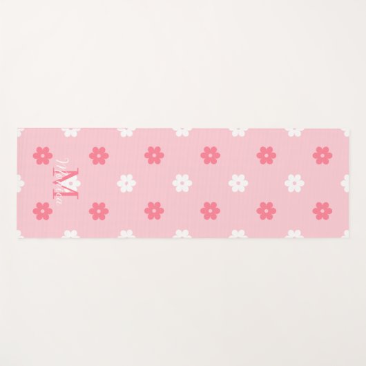 Personalized name monogram white pink floral  ヨガマット (正面(横))