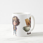 Personalized Name & N Sleepy Morning Plaid Charact コーヒーマグカップ (正面右)