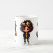 Personalized Name & N Sleepy Morning Plaid Charact コーヒーマグカップ (中央)