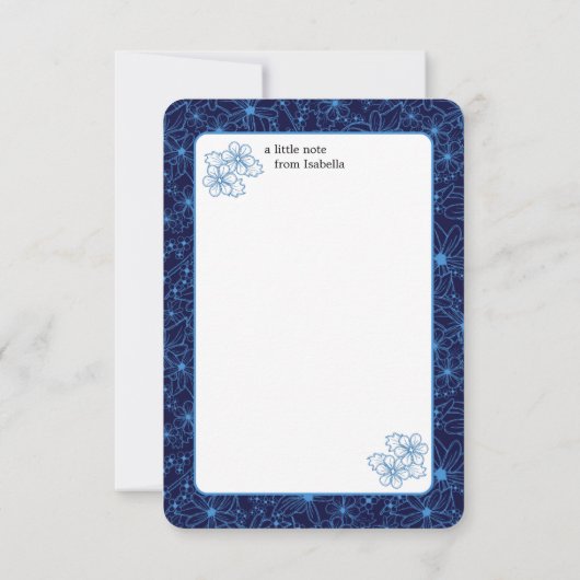 Personalized Name Navy Blue Floral Pattern, Blank サンキューカード (裏面)