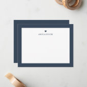 Personalized Name Navy Blue Heart ノートカード (正面/裏面インサイチュ)