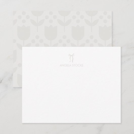 Personalized Name Neutral Bow ノートカード (正面/裏面)