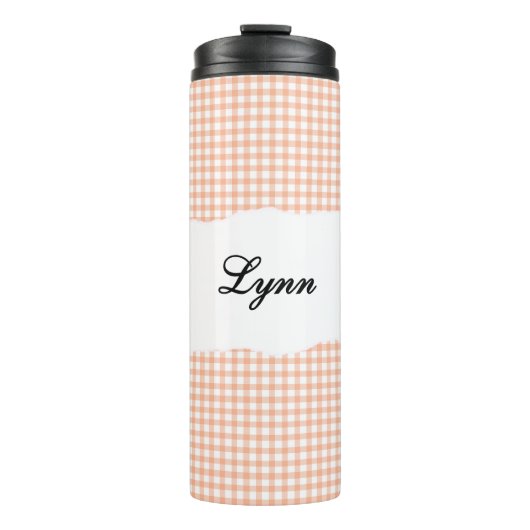 Personalized Name Orange Gingham Pattern タンブラー (正面)
