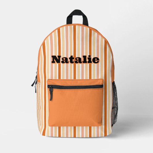 Personalized Name ORANGE LINE STRIPES プリントバックパック (正面)