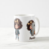 Personalized Name & P Sleepy Morning Plaid Charact コーヒーマグカップ (正面右)