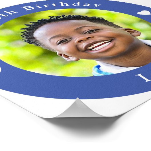 Personalized Name, Photo And Age Birthday Blue ポスター (角)