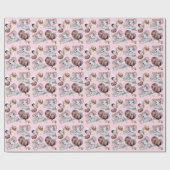 Personalized Name & Photo Elephant Baby Girl Pink ラッピングペーパー (フラット)
