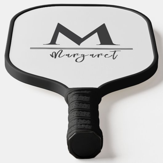 Personalized Name Pickleball Paddle Black White ピックルボールラケット (レイダウン)