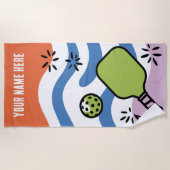 Personalized Name Pickleball Retro Motion  ビーチタオル (正面)