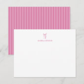 Personalized Name Pink Bow ノートカード (正面/裏面)
