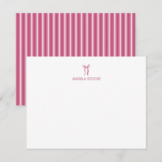 Personalized Name Pink Bow ノートカード (正面/裏面)