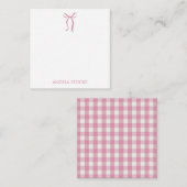Personalized Name Pink Bow ノートカード (正面/裏面)
