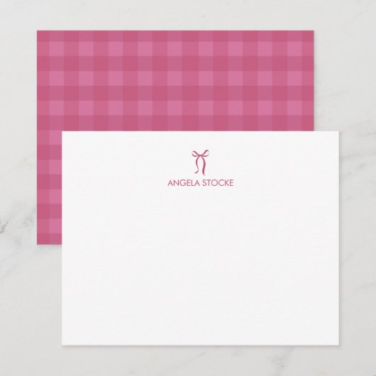 Personalized Name Pink Bow Note Card ノートカード (正面/裏面)