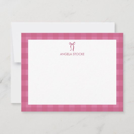Personalized Name Pink Bow Note Card ノートカード (正面)