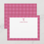 Personalized Name Pink Bow Note Card ノートカード (正面/裏面)