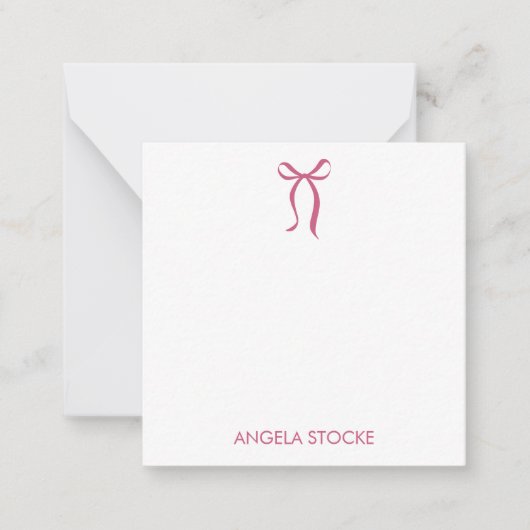 Personalized Name Pink Bow Note Card ノートカード (正面)