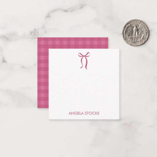 Personalized Name Pink Bow Note Card ノートカード (正面/裏面インサイチュ)