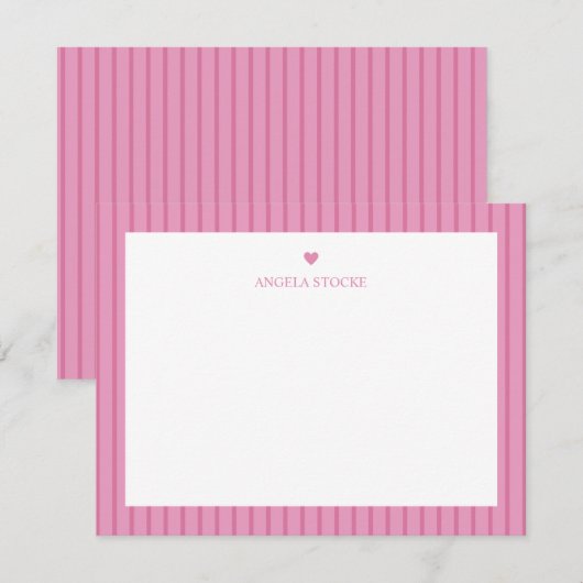 Personalized Name Pink Heart ノートカード (正面/裏面)