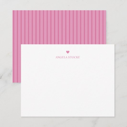 Personalized Name Pink Heart ノートカード (正面/裏面)