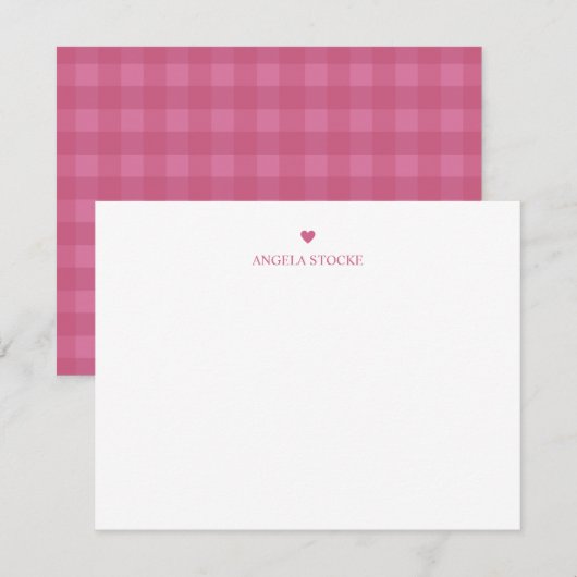 Personalized Name Pink Heart Note Card ノートカード (正面/裏面)