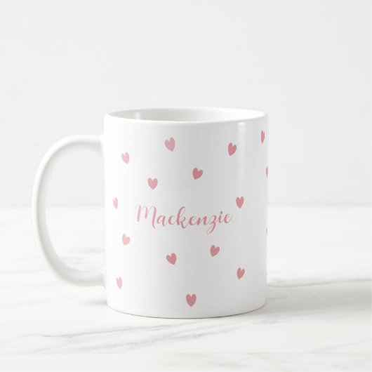 Personalized Name Pink Hearts Loved One Keepsake コーヒーマグカップ (左)