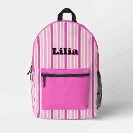 Personalized Name PINK LINE STRIPES プリントバックパック