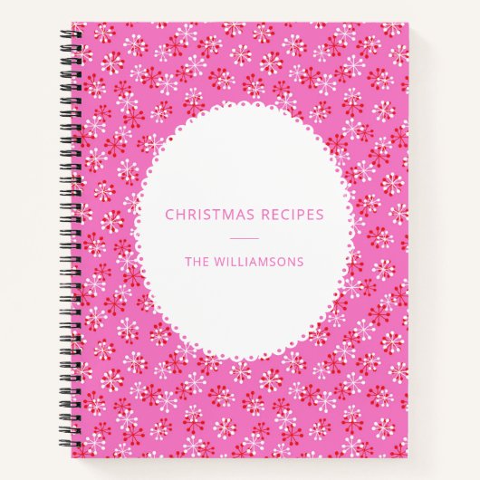 Personalized Name Pink Red Christmas Recipes ノートブック (正面)