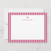 Personalized Name Pink Stripe Heart ノートカード (正面)