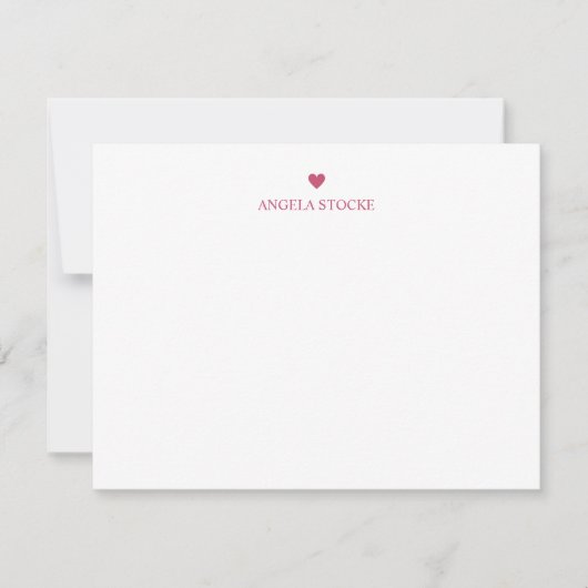 Personalized Name Pink Stripe Heart Note Card ノートカード (正面)